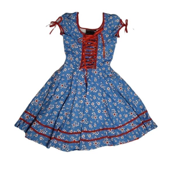 VOODOO VIXEN dress blue daisy floral corset lace up circle pinup S - Picture 2 of 14